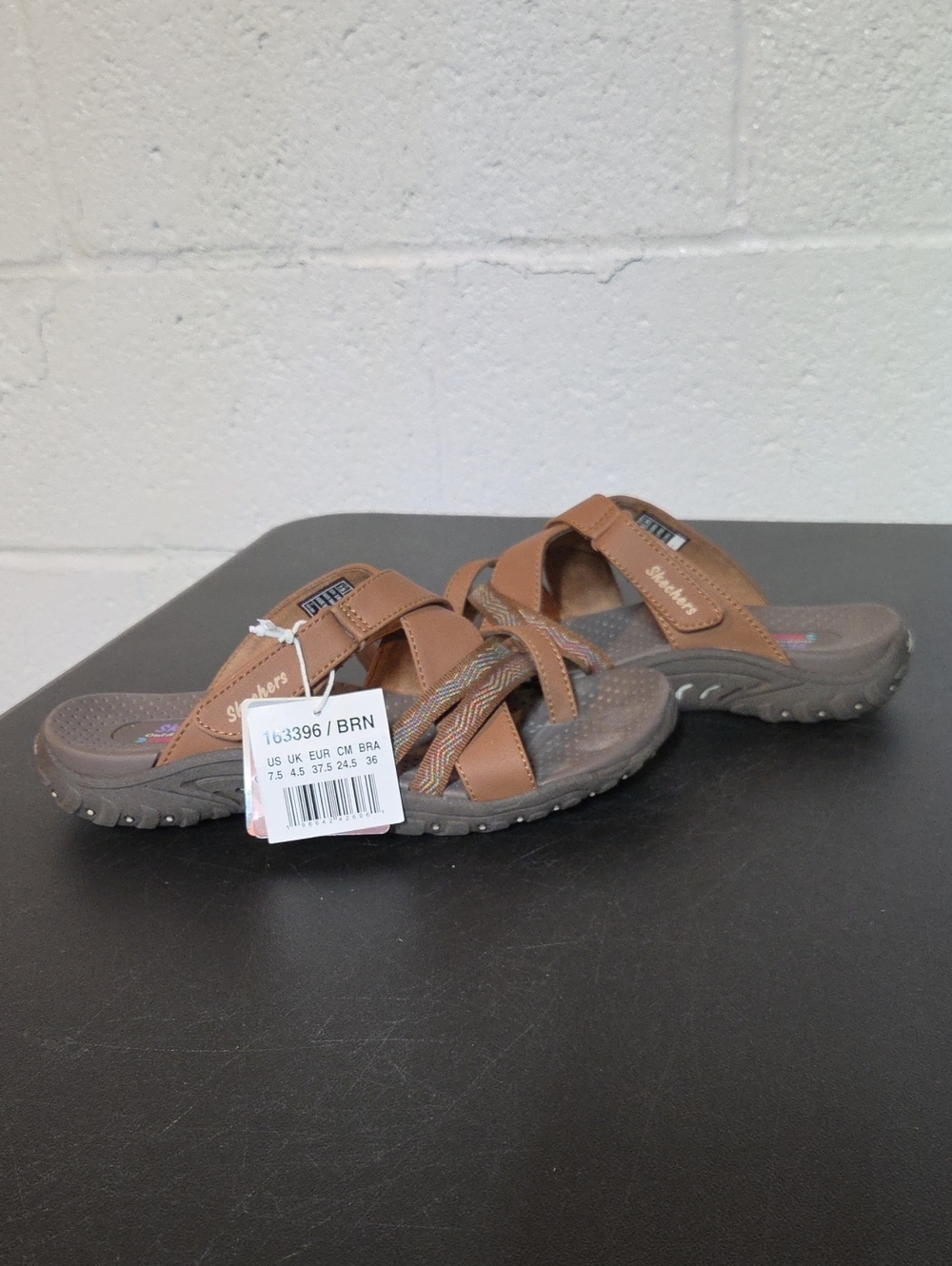 Skechers Womens Brown Dual-Strap Slide Sandals